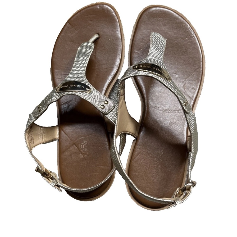 Michael Kors Metallic Gold T-Strap Leather Sandals size 9 m - Picture 5 of 16